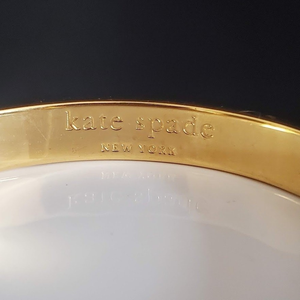 Kate Spade Penny For Your Thoughts Orange Enamel Gold Polka Dot Bangle Bracelet - Picture 8 of 8